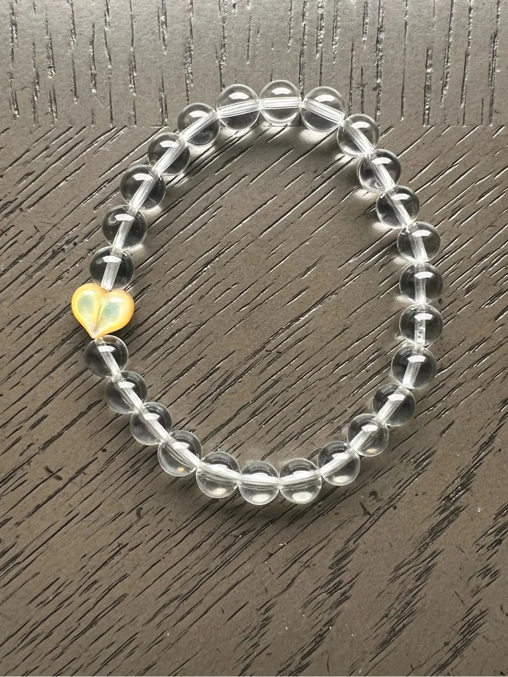 HQ clear quartz with heart shell bracelet 7mm SIZE 6.5-7’